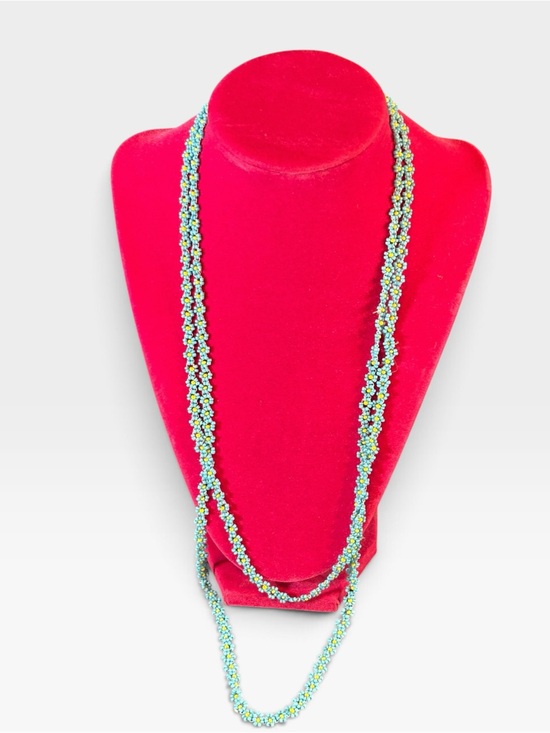 Vintage Jewelry - Vintage 70s Turquoise Blue Daisy Chain Beaded Rope Necklace 42"